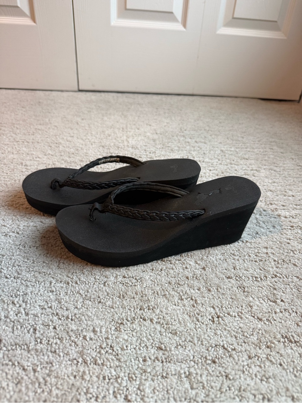 Sanuk Black Braided-Strap Wedge Sandals for Women
